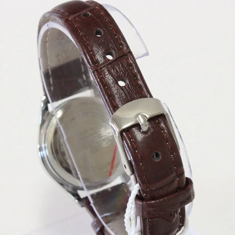 Women's Contemporary Dress Watch Silver With Brown Strap 28mm